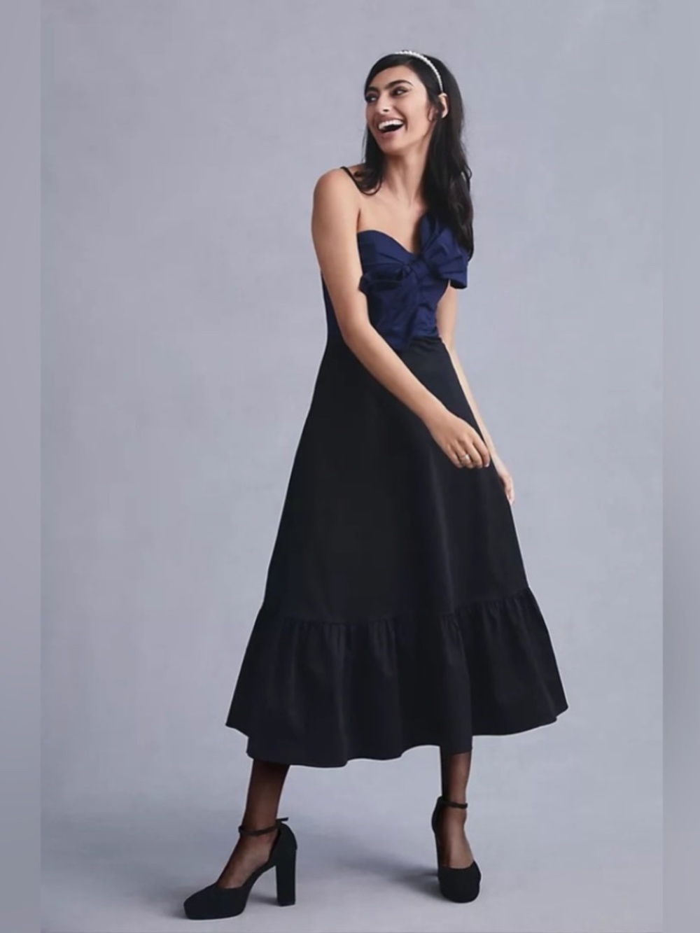 Anthropologie Hutch Bow-Tie Maxi Dress Navy/Black